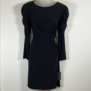 Tommy Hilfiger Dress Women’s Size 10 Black Knit Fitted Draped Side Knee Length